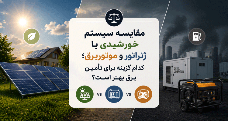 مقایسه سیستم خورشیدی با ژنراتور و موتور برق؛ کدام گزینه برای تأمین برق بهتر است؟